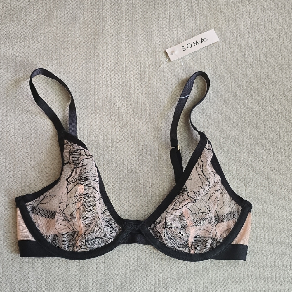 NWT Soma Embroidered Unlined Plunge Bra 32D